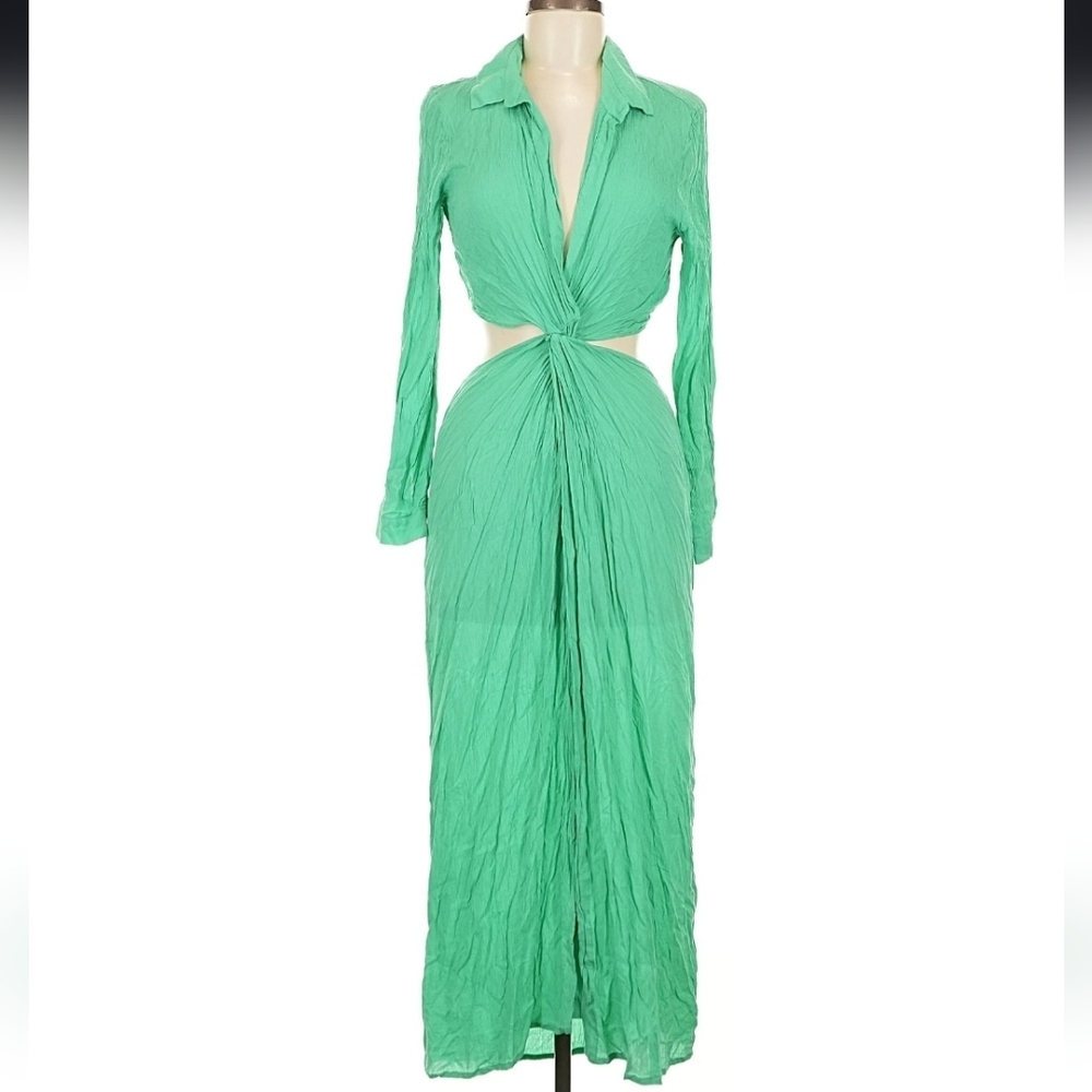 VIX Paula Hermanny Green Long Sleeve Collar Dress